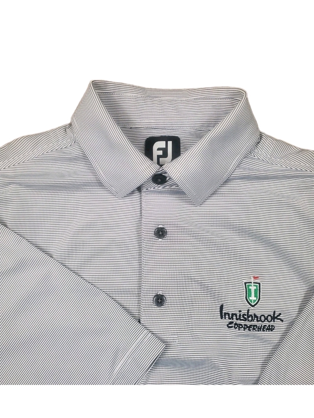 FootJoy FJ Golf Polo Mens Medium Gray Stripe Innisbrook Copperhead Performance